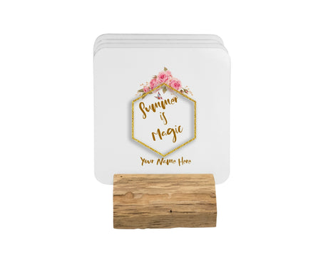 Summer is Magic Floral Frame Gold Coffee Tea Mug 11oz Mug And Coaster Set Option