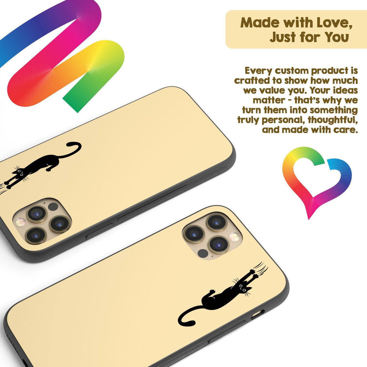 Black Cat Slipping Scratching Personalised Custom Cute Printed iPhone Black Case