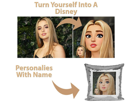 Personalise Yourself Cartoon Character Sequin Magic Cushion + Pillow Kids