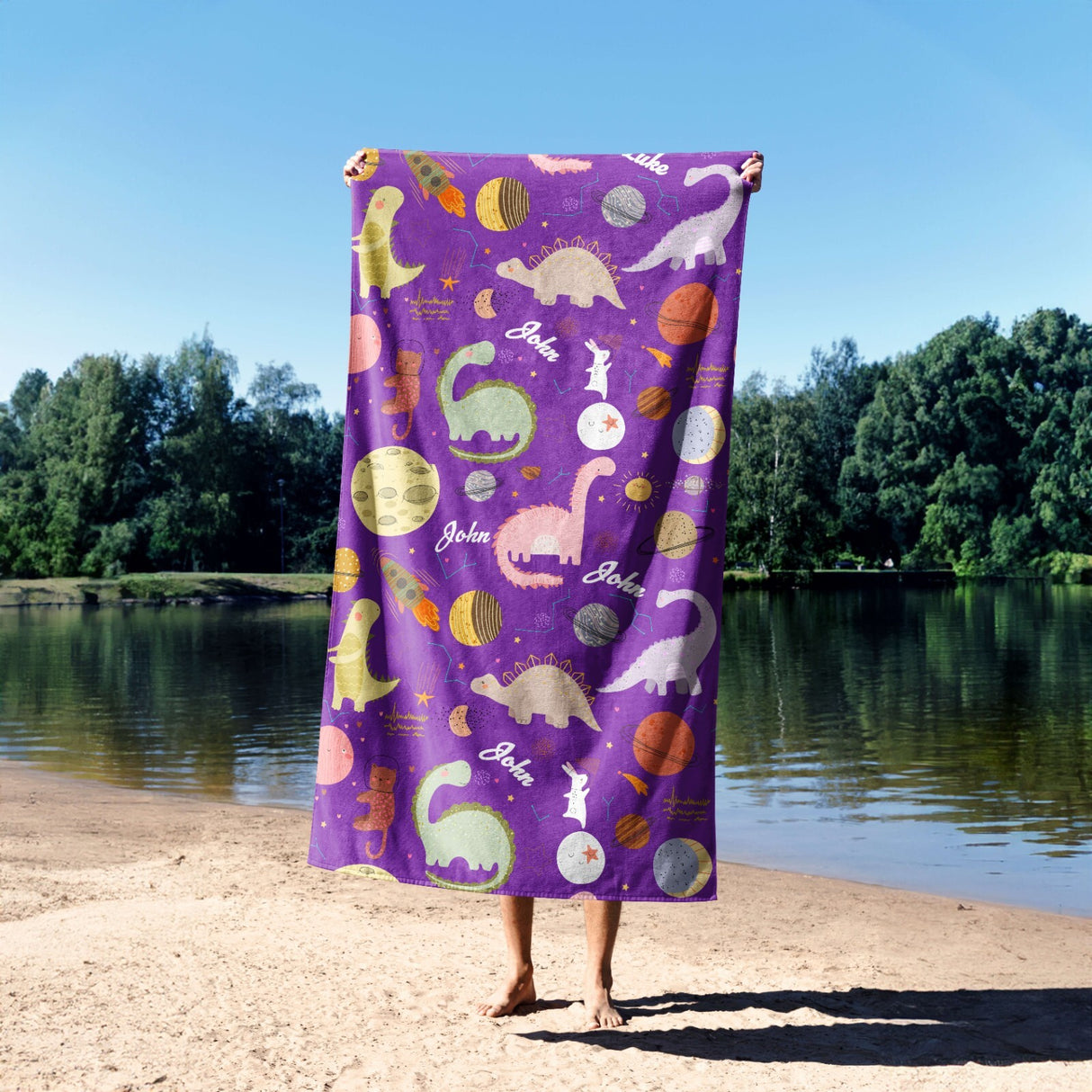 Personalised Custom Name Cartoon Baby Dinosaurs Absorbent Beach Bath Sheet Towel