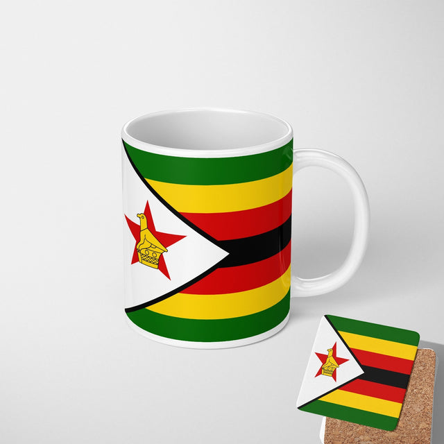 Zimbabwe Flag Patriotic Coffee Tea Mug Cup Set Coaster Home Gift Him Her Custom