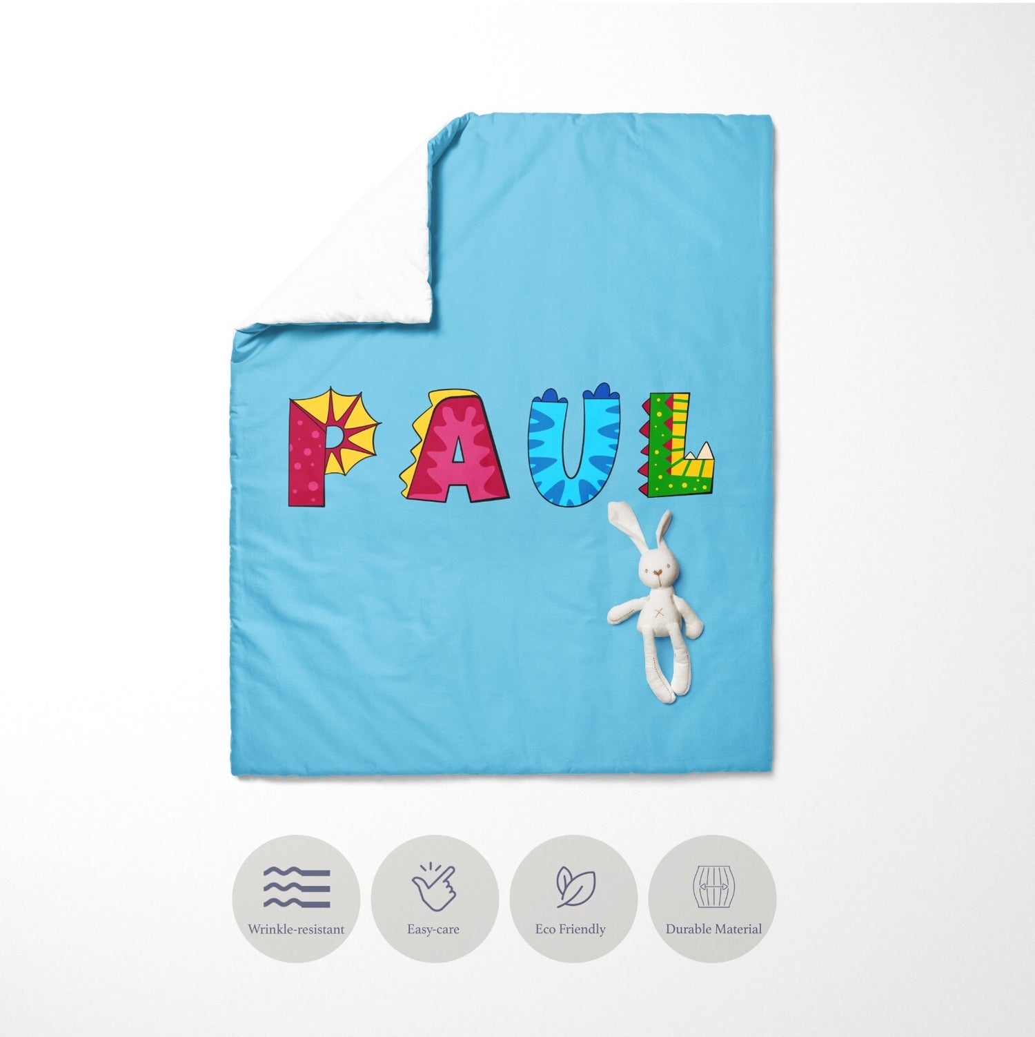 Personalised Name Dinosaur Alphabet Font Kids Cot Bed Duvet Cover + Pillowcase