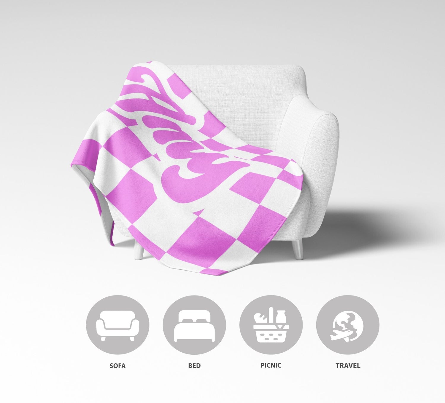 Personalised Custom Name Colour Retro Vans Check Soft Warm Fleece Blanket Decor