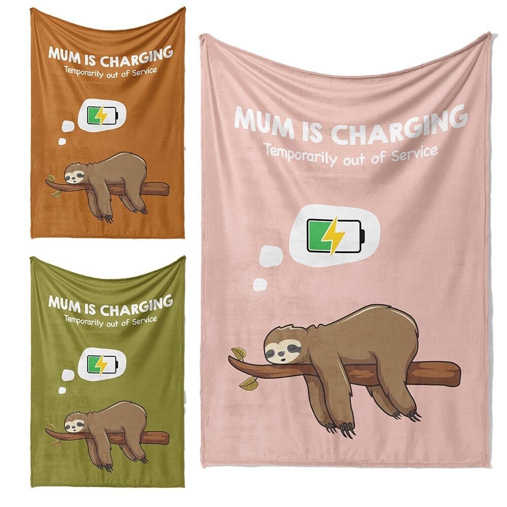 Mum Is Charging Funny Animal Novelty Warm Fleece Memory Blanket Throw Decoration
