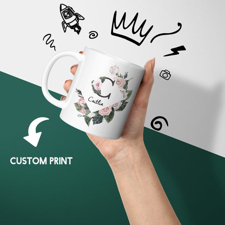 Personalised Name Botanical Floral Initial Letters Tea Coffee Mug Gift Him Her