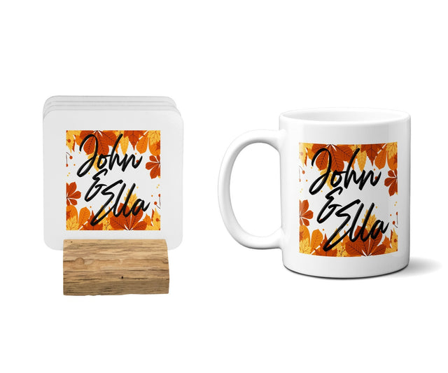 Personalised Name Autumn Leaves Coffee Tea Mug Gift 11oz Mug + Coaster
