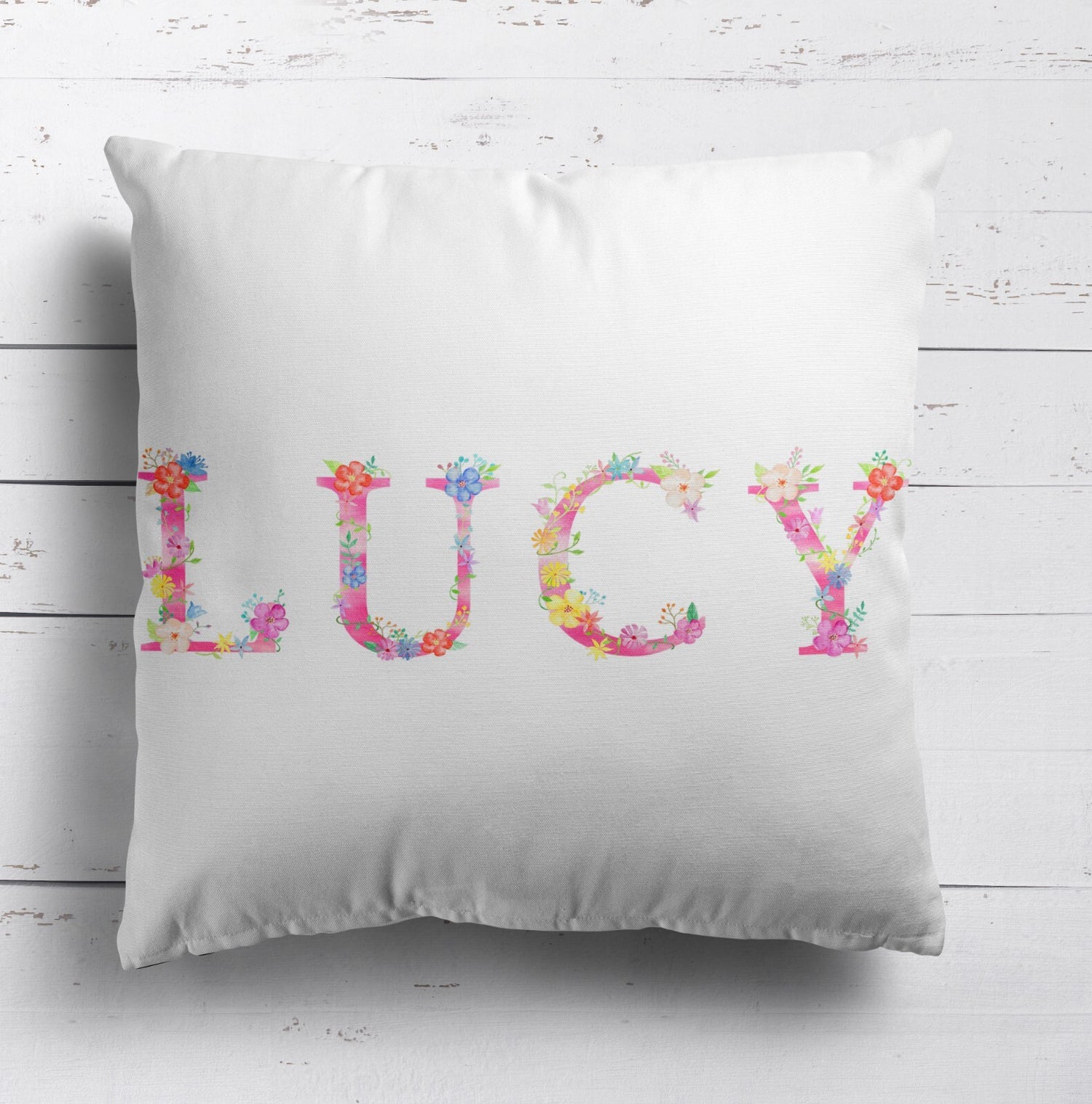 Personalised Pink Floral Alphabet Print Soft Square Filled Cushion Throw Decor