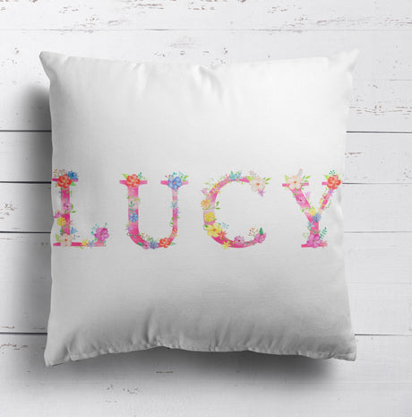 Personalised Pink Floral Alphabet Print Soft Square Filled Cushion Throw Decor