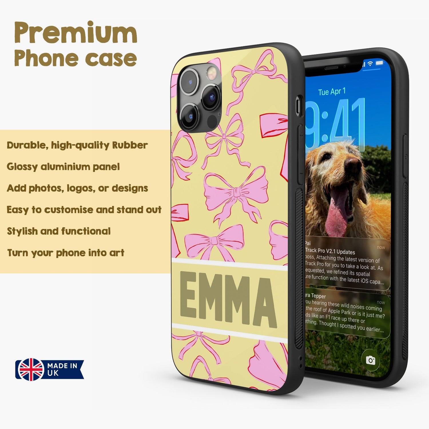 Pink Bows Name Cute Girl Personalised Custom - Printed iPhone Black Case Cover