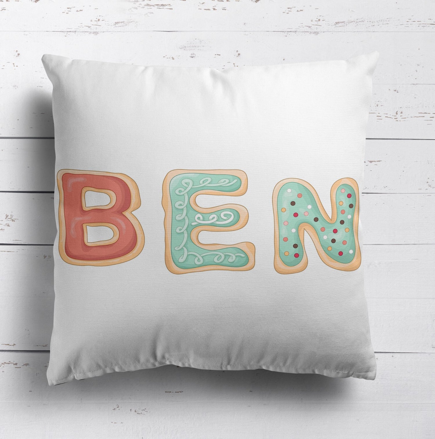 Personalised Name Cookie Alphabet Print Soft Square Filled Cushion Throw Decor