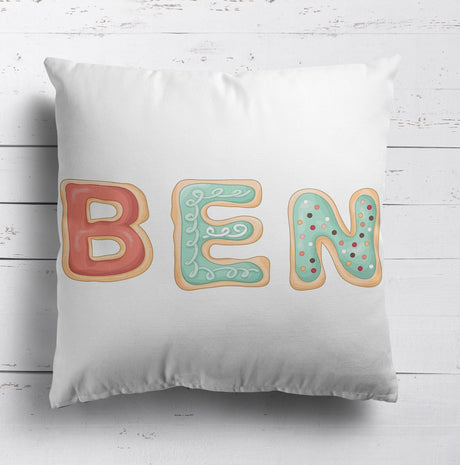 Personalised Name Cookie Alphabet Print Soft Square Filled Cushion Throw Decor
