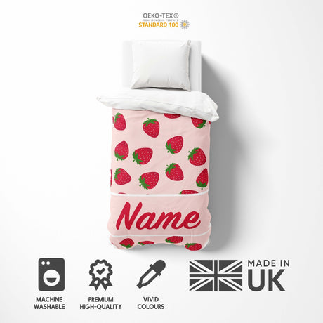 Personalised Custom Name Colour Strawberries Single Bed Duvet Cover + Pillowcase