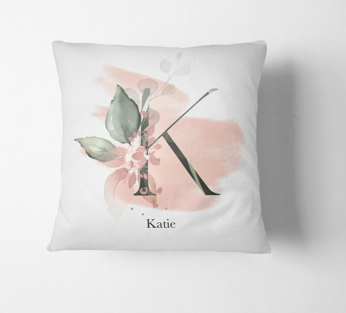 Personalised Gentle Blush Floral Pink Name Monogram Cushion Cover Case & Insert