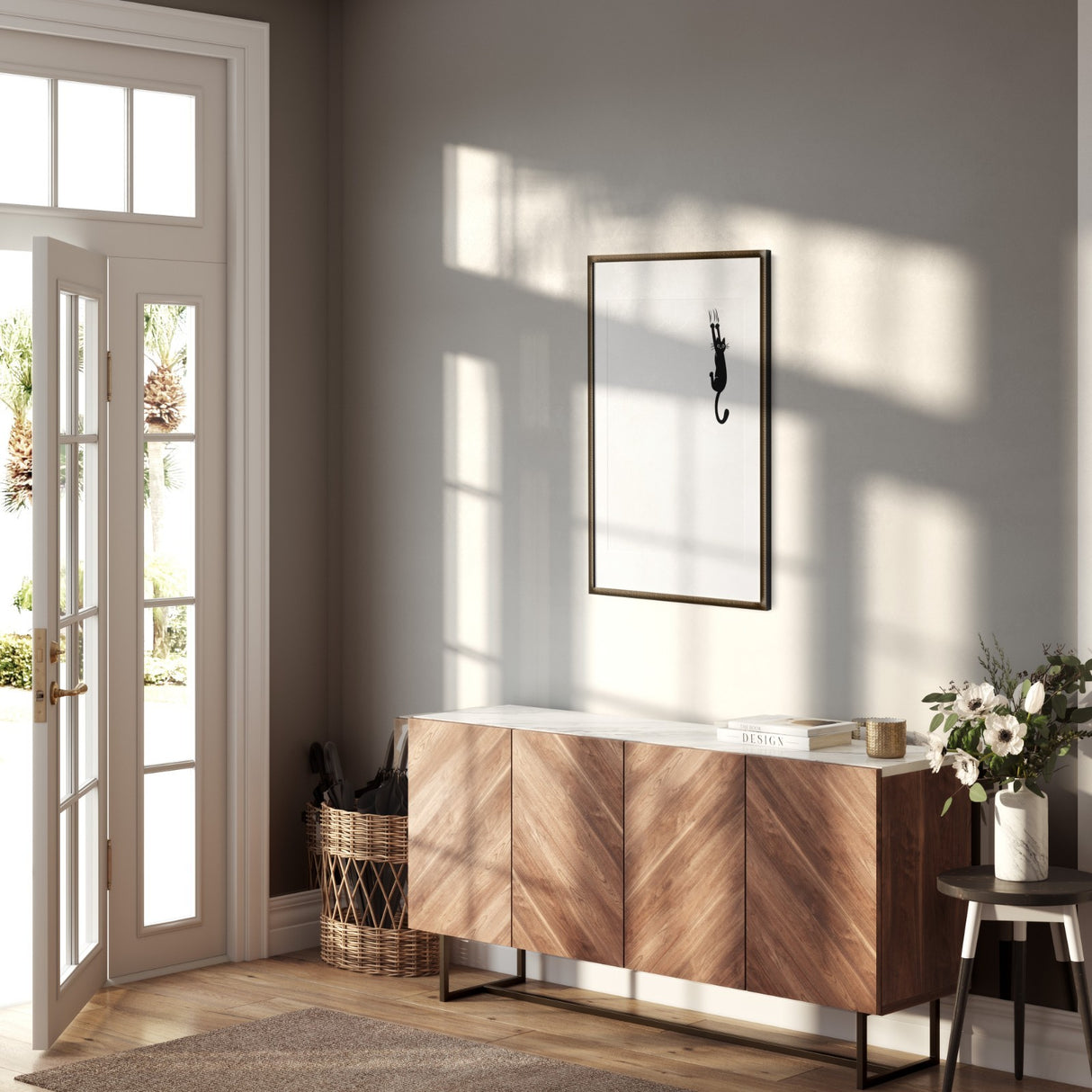 Personalised Black Cat Slipping Custom Wall Art Poster Quantity Print Decor