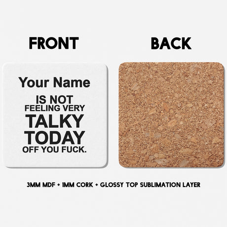 Not Very Talky Rude Cheeky Funny Gift Coffee Tea Mug Coaster + Option Him Her