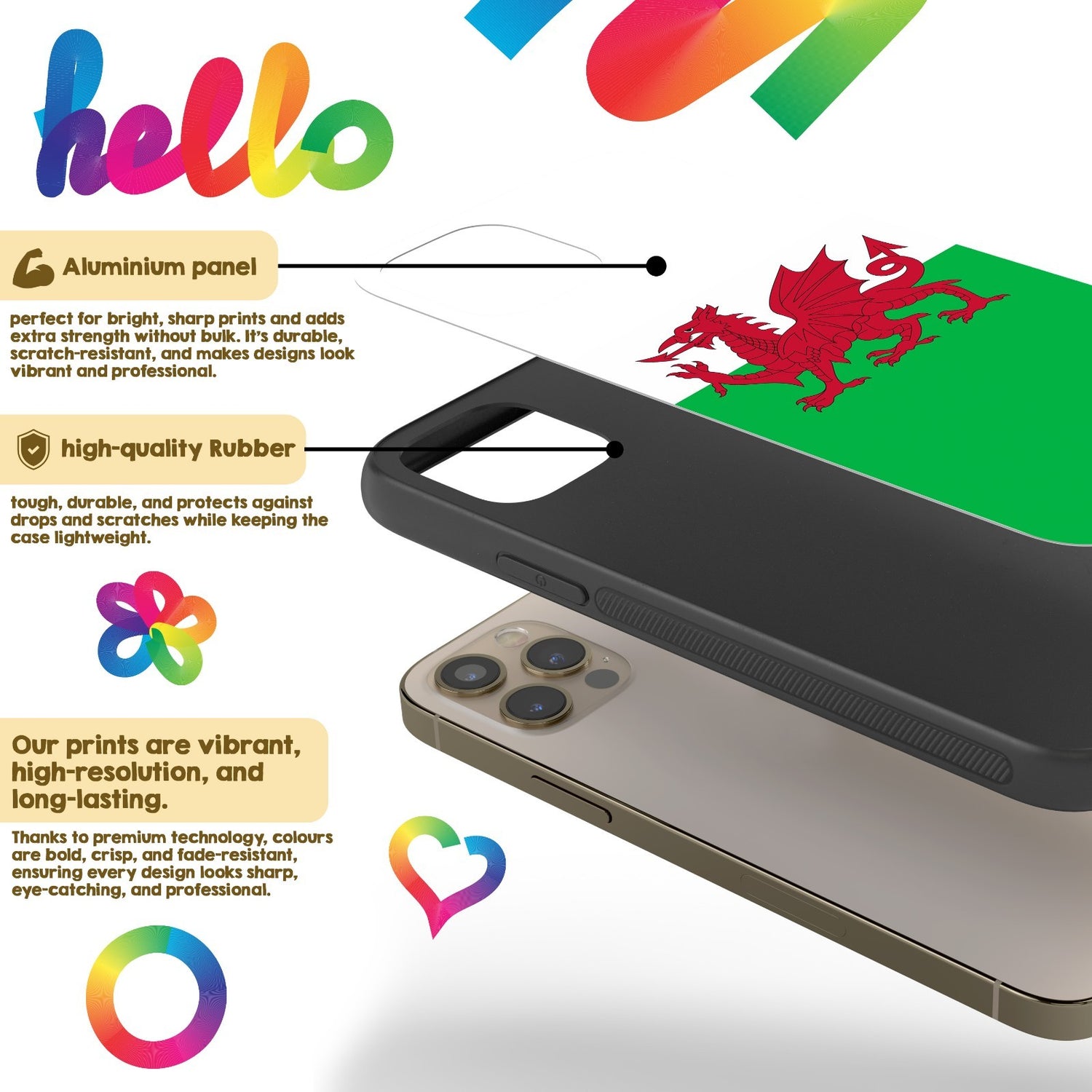 Welsh Flag Wales Custom Printed iPhone Case - Black TPU Cover Gift Personalised