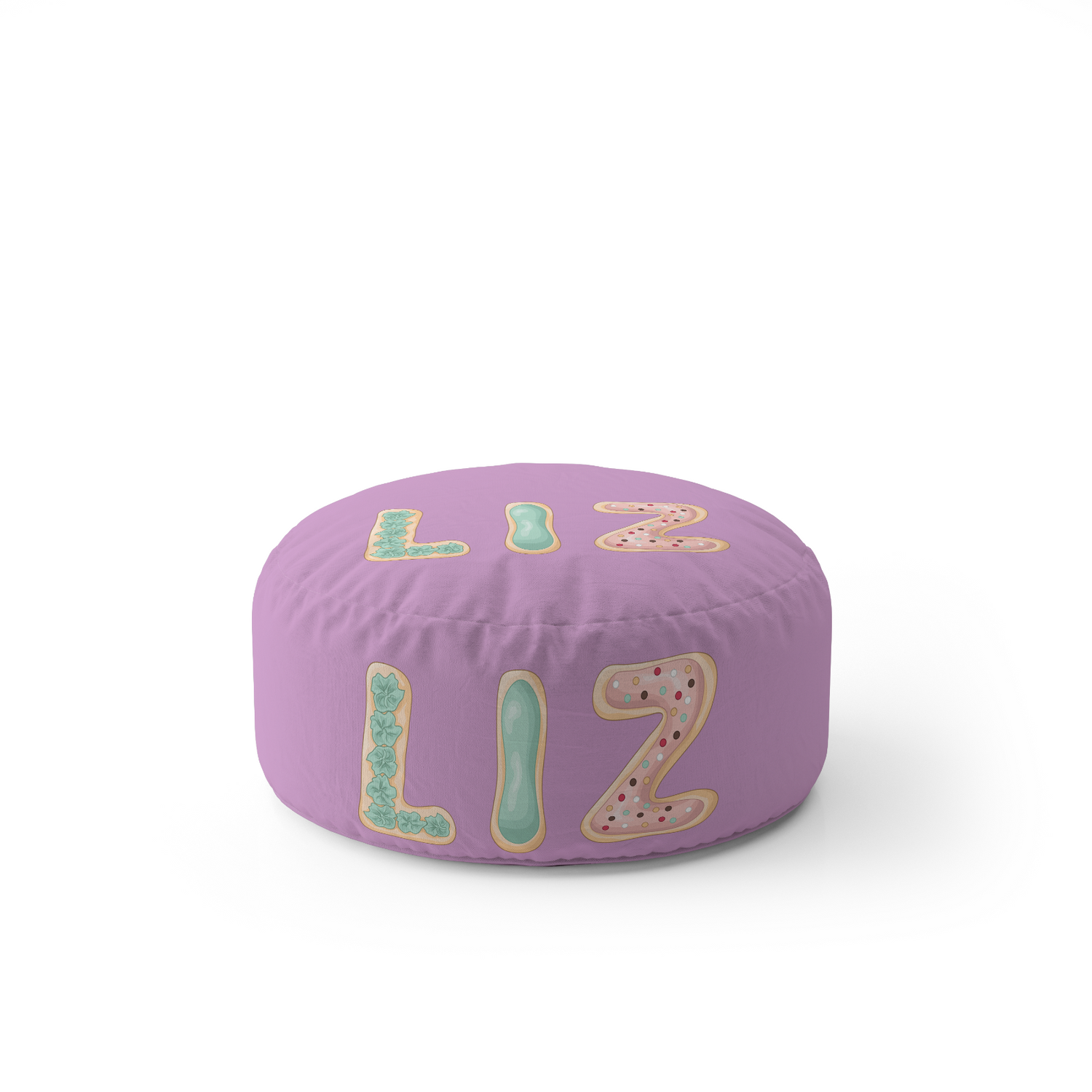 Personalised Any Name Cookie Alphabet Font Ottoman Filled Pouffe Washable Cover