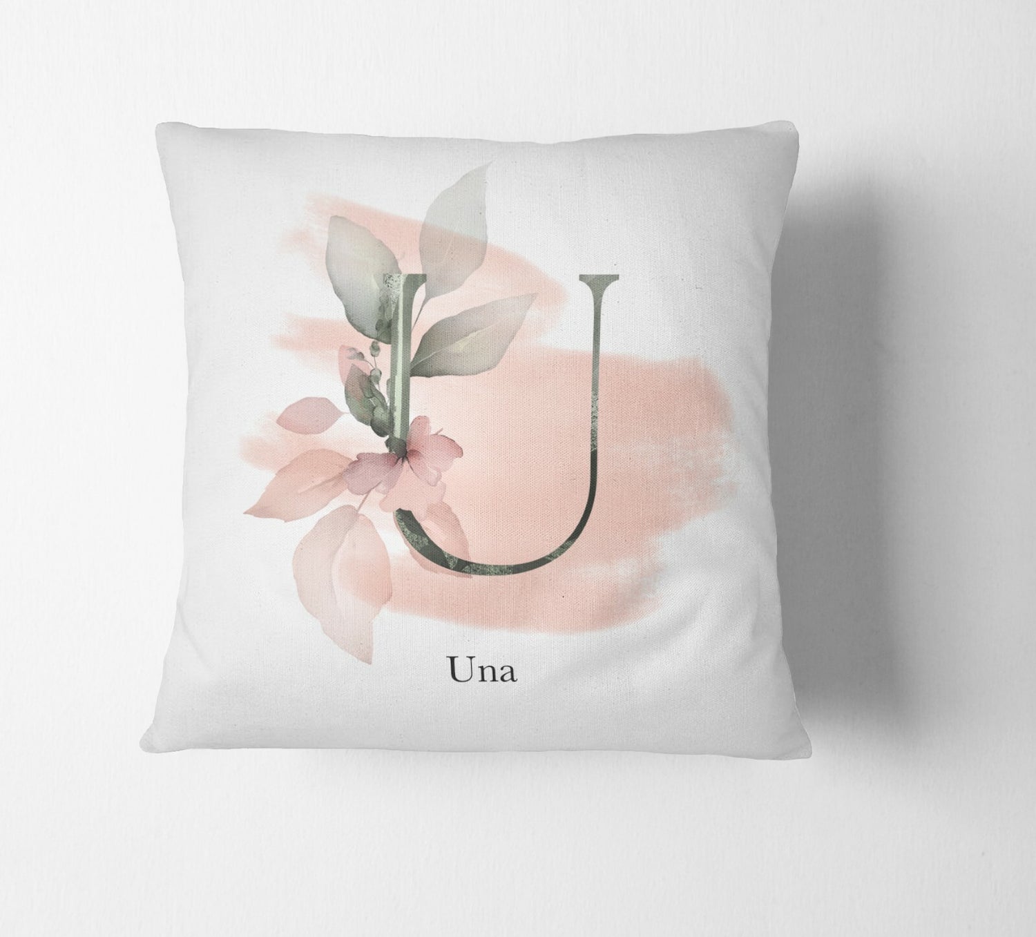 Personalised Gentle Blush Floral Pink Name Monogram Cushion Cover Case & Insert