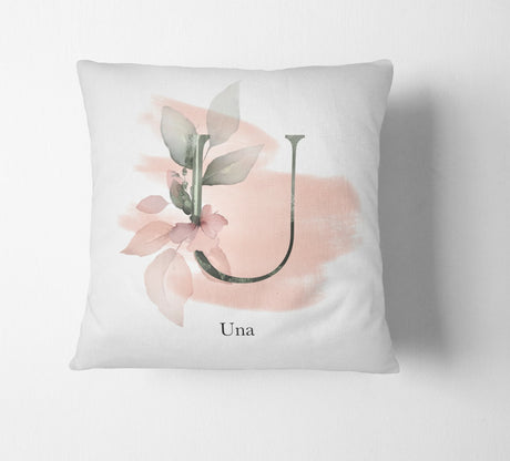 Personalised Gentle Blush Floral Pink Name Monogram Cushion Cover Case & Insert