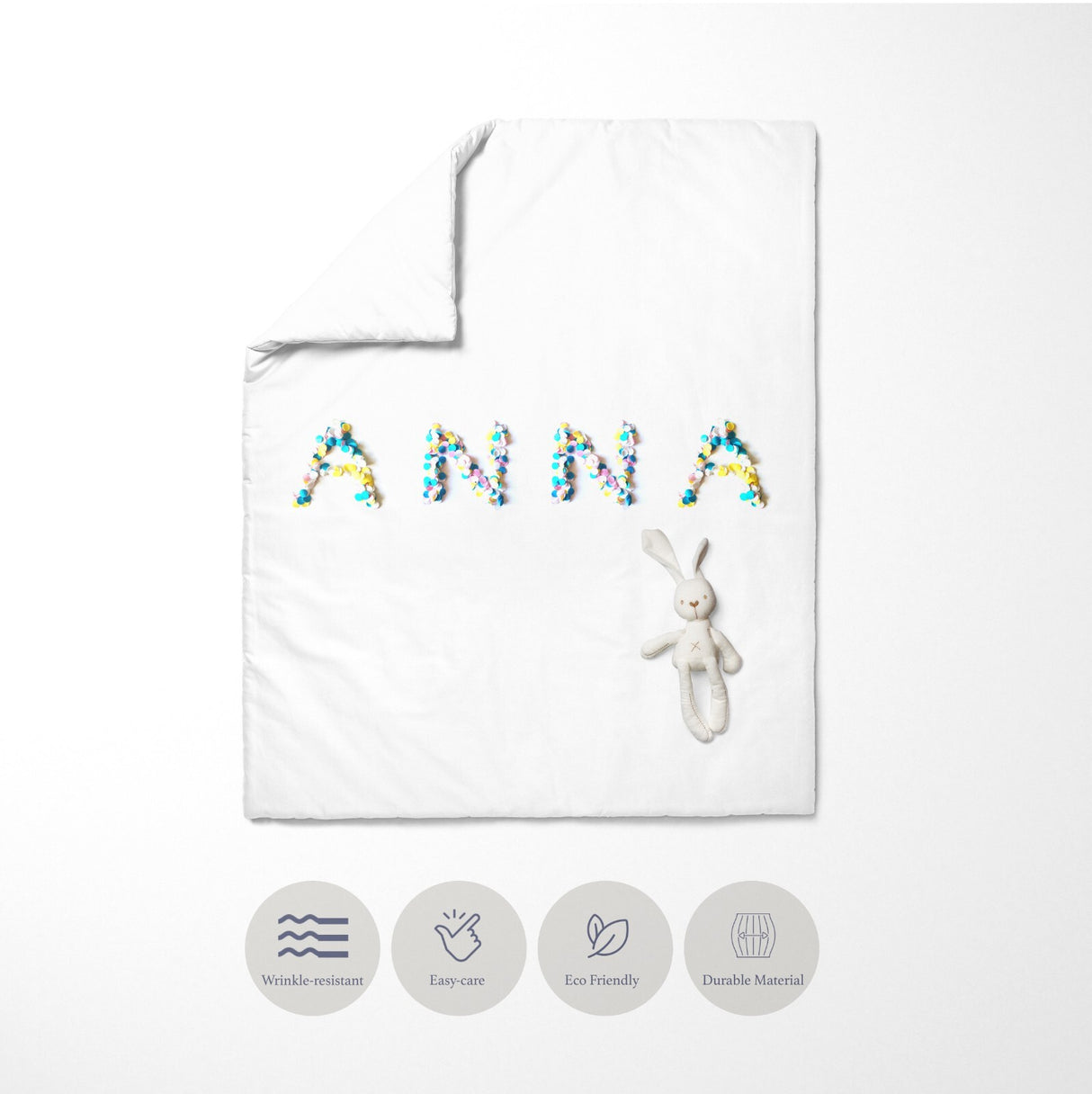 Personalised Name Confetti Font Toddler Cot Bedding Duvet Cover + Pillowcase