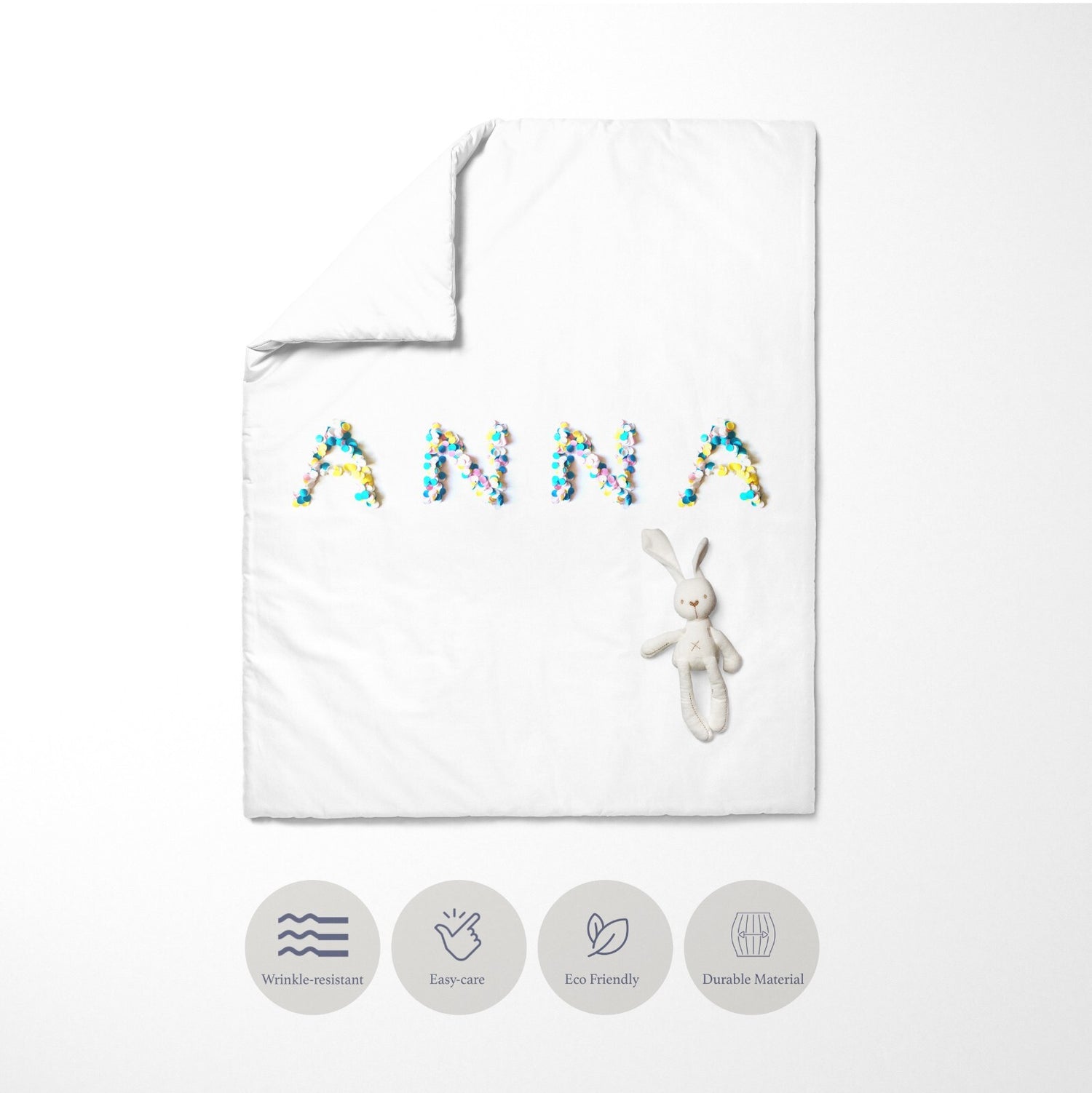 Personalised Name Confetti Font Toddler Cot Bedding Duvet Cover + Pillowcase