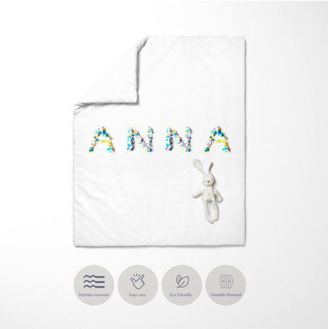 Personalised Name Confetti Font Toddler Cot Bedding Duvet Cover + Pillowcase