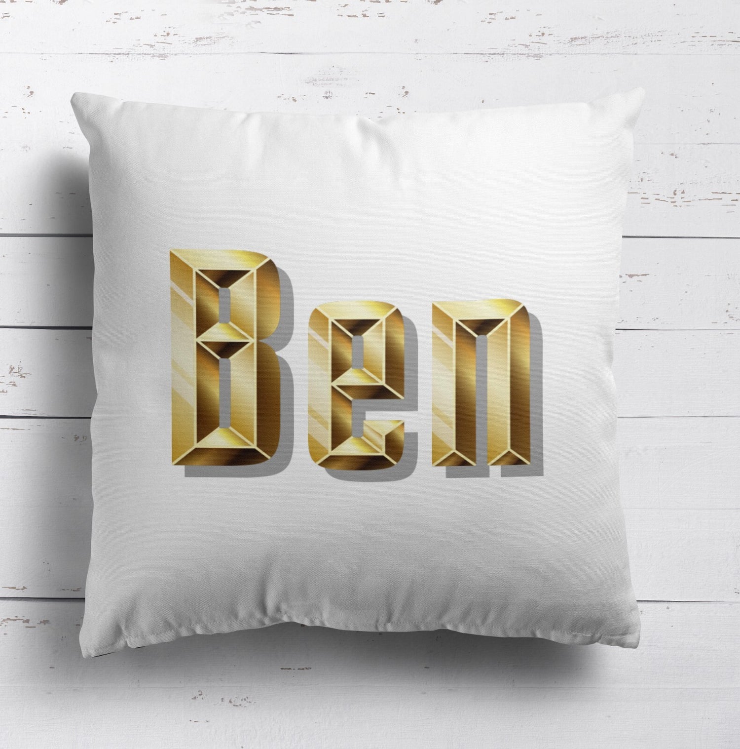 Personalised Any Name Gold Brick Letters Soft Square Filled Cushion Throw Decor