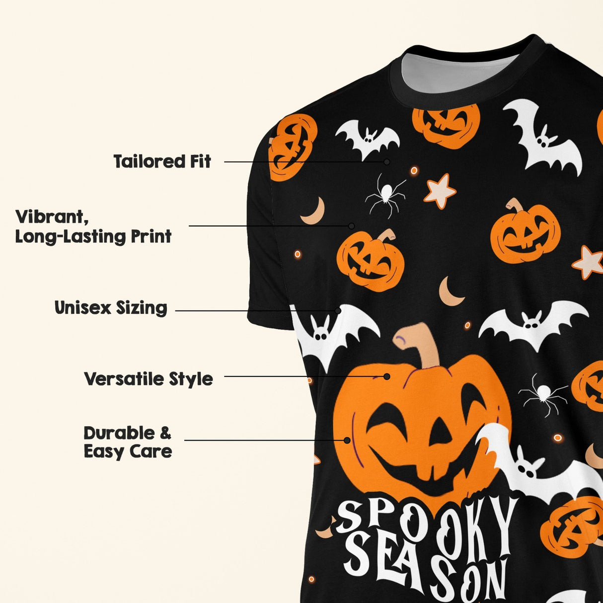 Halloween Spooky Season Bats Custom All-Over Printed T-Shirt Colour Unisex Gift