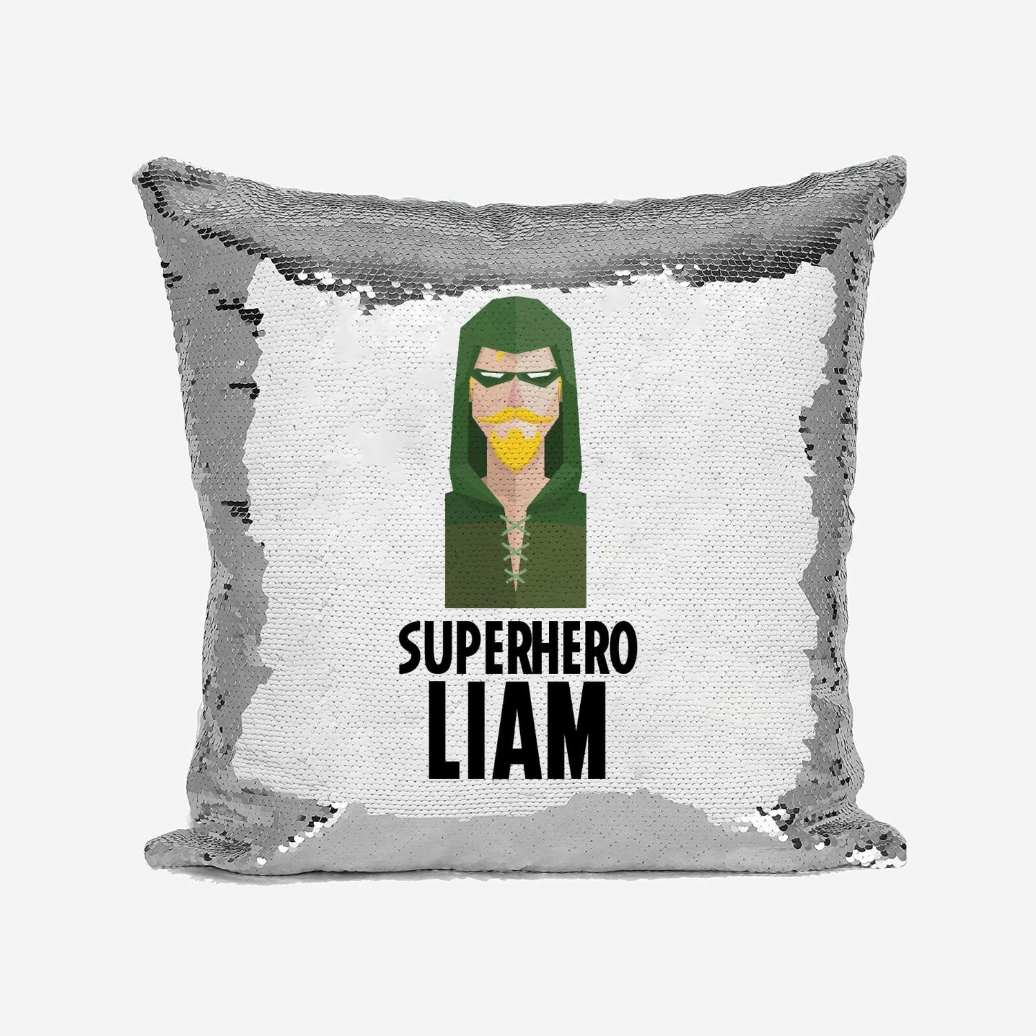 Superhero Personalised Name Kids Boys Sequin Magic Cushion Cover + Pillow