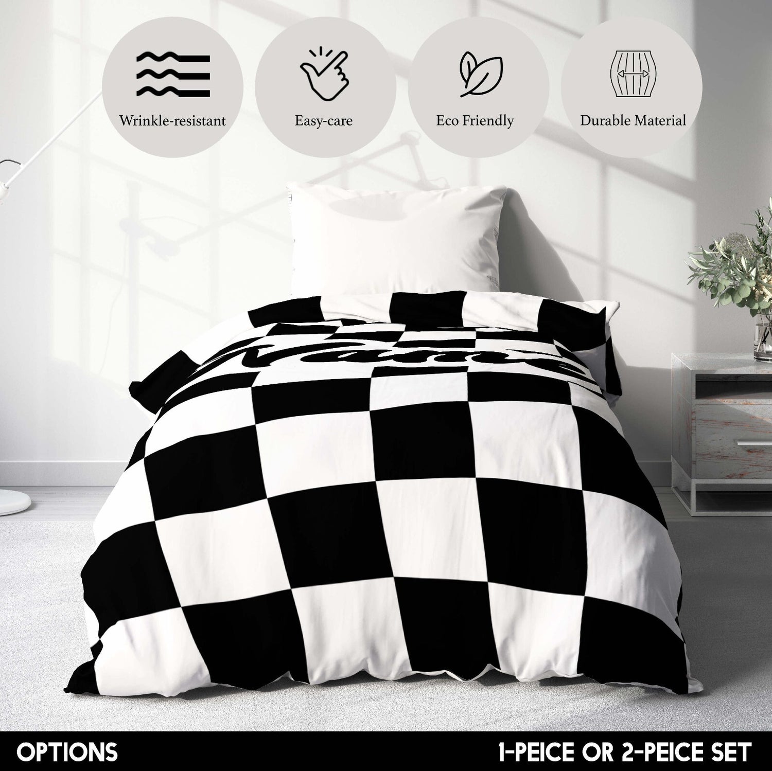 Personalised Custom Name Retro Vans Checked Single Bed Duvet Cover + Pillowcase