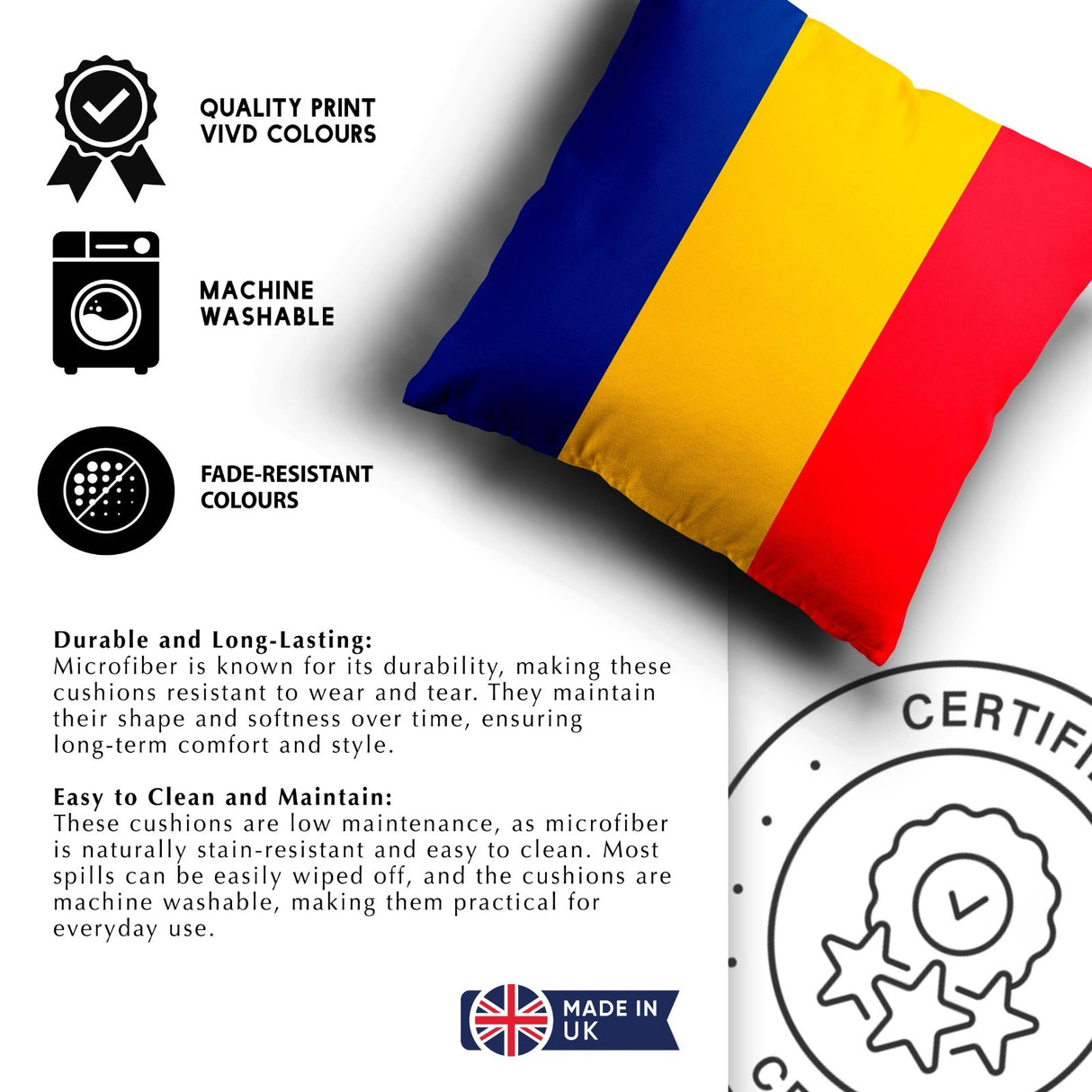 Romania Flag Design Filled Square Cushion - Decorative Throw Soft Gift Any Size