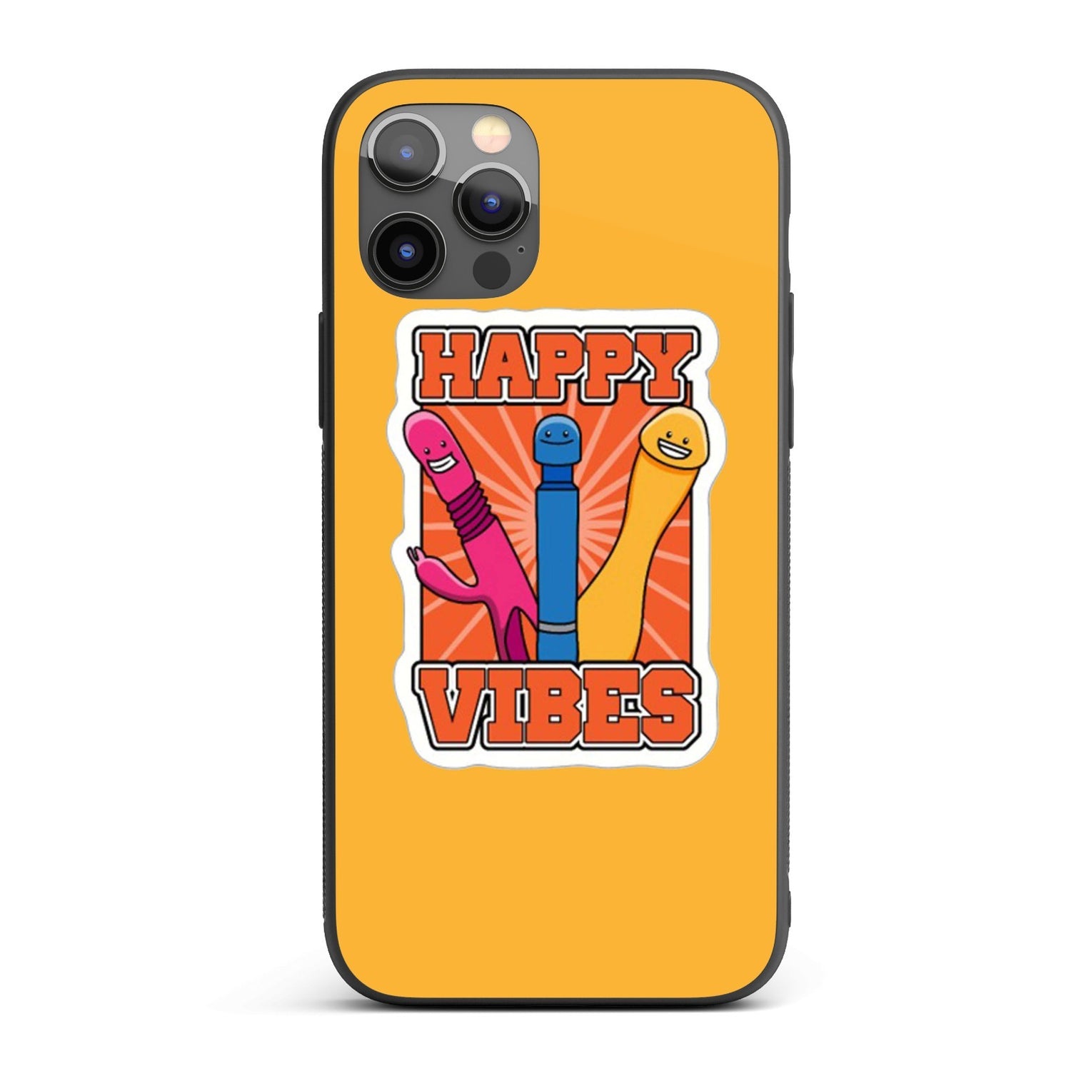 Happy Vibes Rude Funny - Personalised Custom Cover - Printed iPhone Black Case