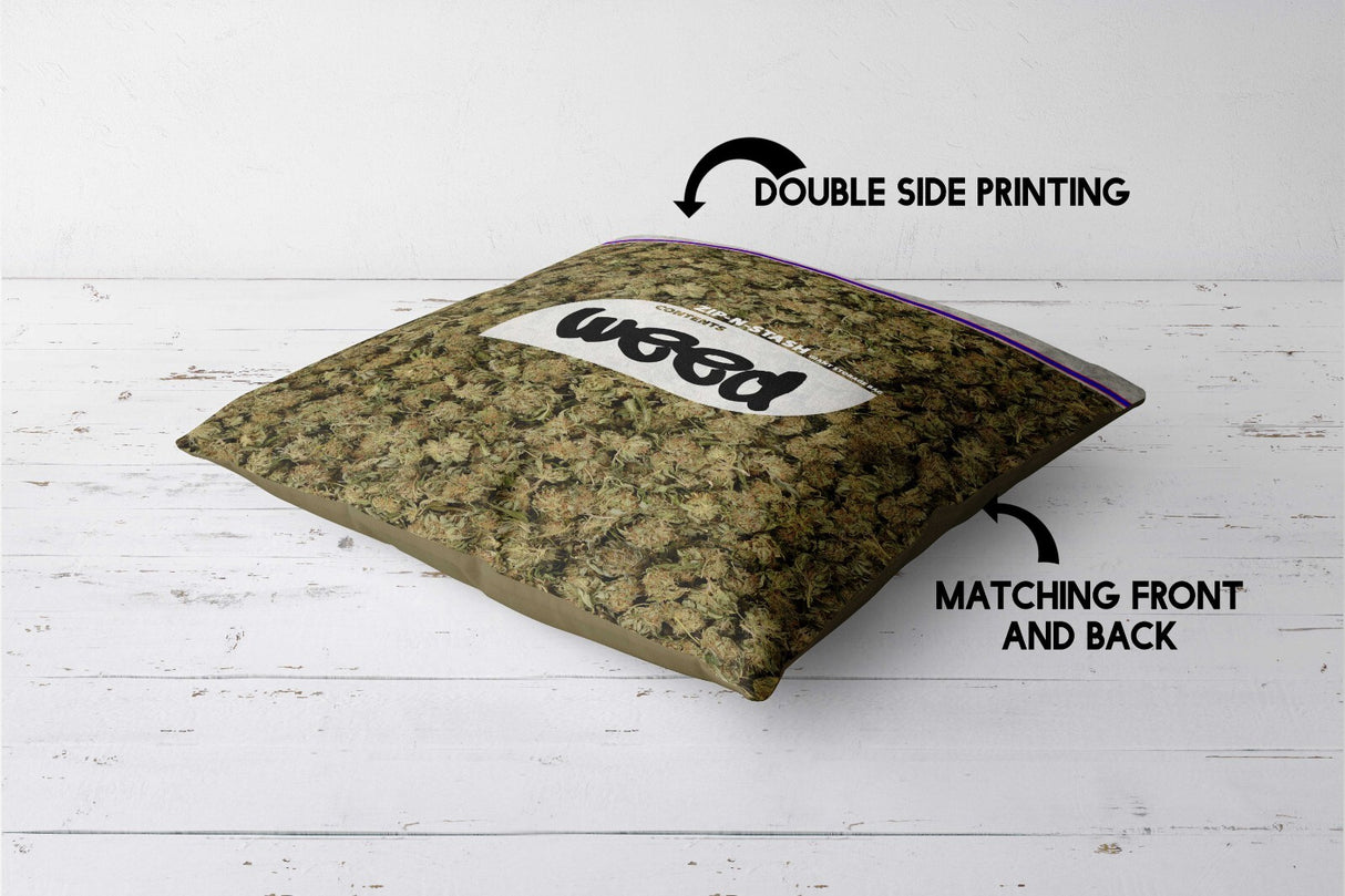 Weed Bag Funny Prank Cheeky Novelty Joke Square Fill Zipped Close Cushion Throw