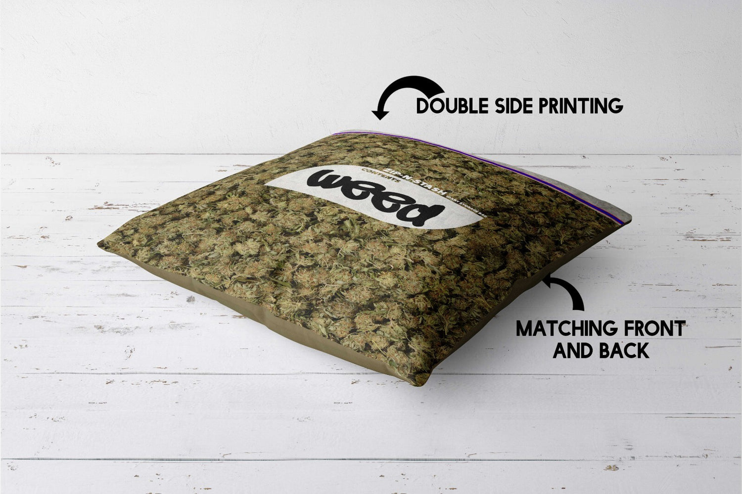 Weed Bag Funny Prank Cheeky Novelty Joke Square Fill Zipped Close Cushion Throw