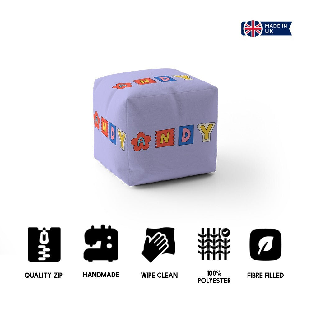 Personalised Ransom Note Cut Out Kids Font Ottoman Filled Pouffe Washable Cover