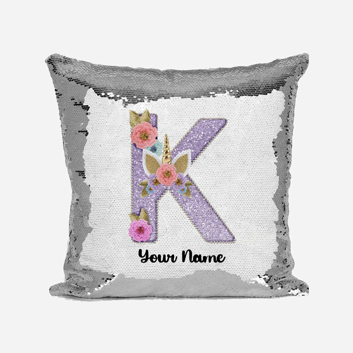 Personalised Unicorn Sparkly Monogram Alphabet Sequin Magic Cushion Cover+Pillow