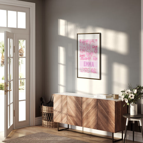 Coloured Pink Bows Personalised Name Wall Art Poster Picture Print Decor