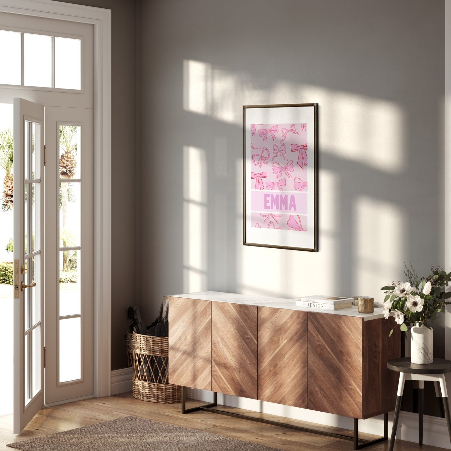 Coloured Pink Bows Personalised Name Wall Art Poster Picture Print Decor