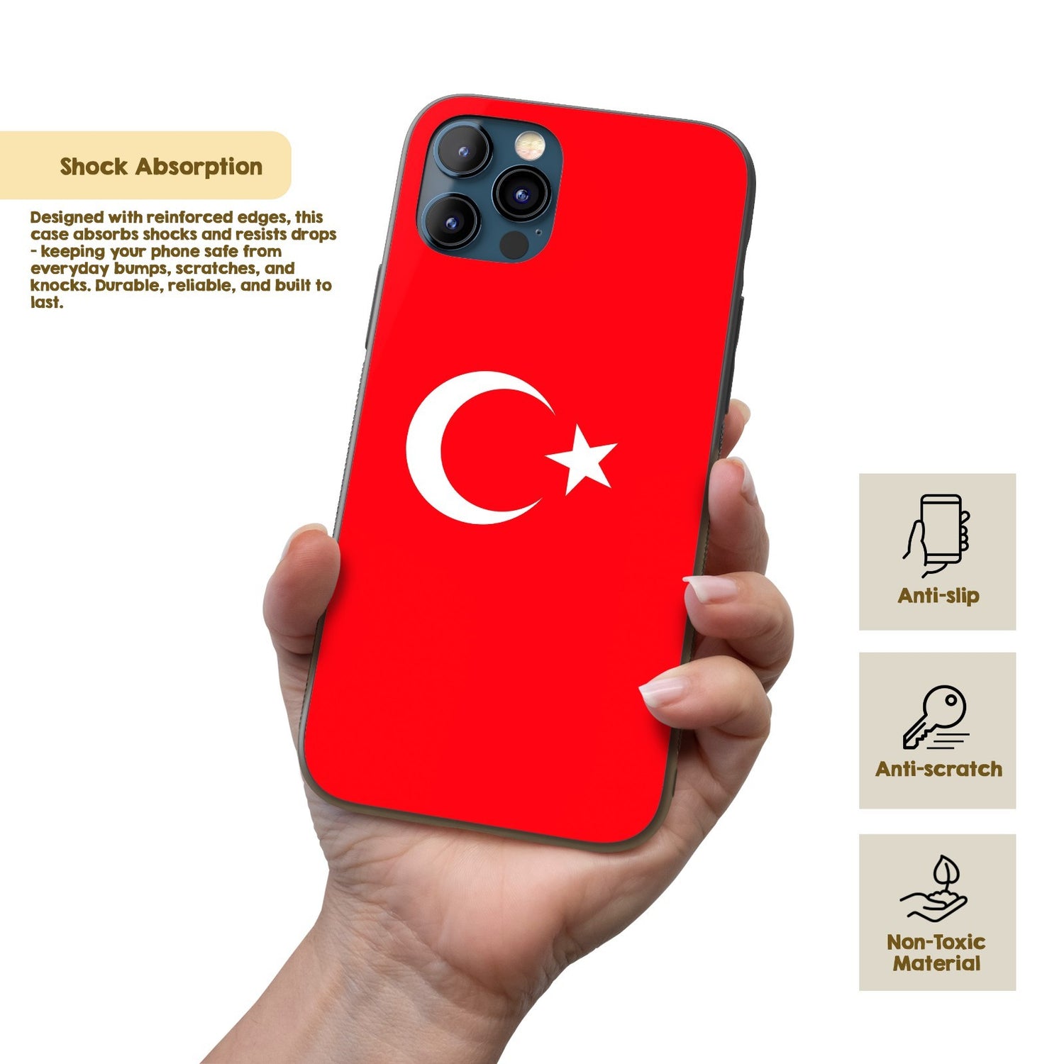 Turkey Flag Turkish Printed iPhone Case - Black TPU Cover Protector Custom Gift