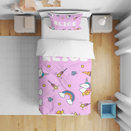 Personalised Custom Name Unicorn Ice Cream Kids Cot Bed Duvet Cover + Pillowcase