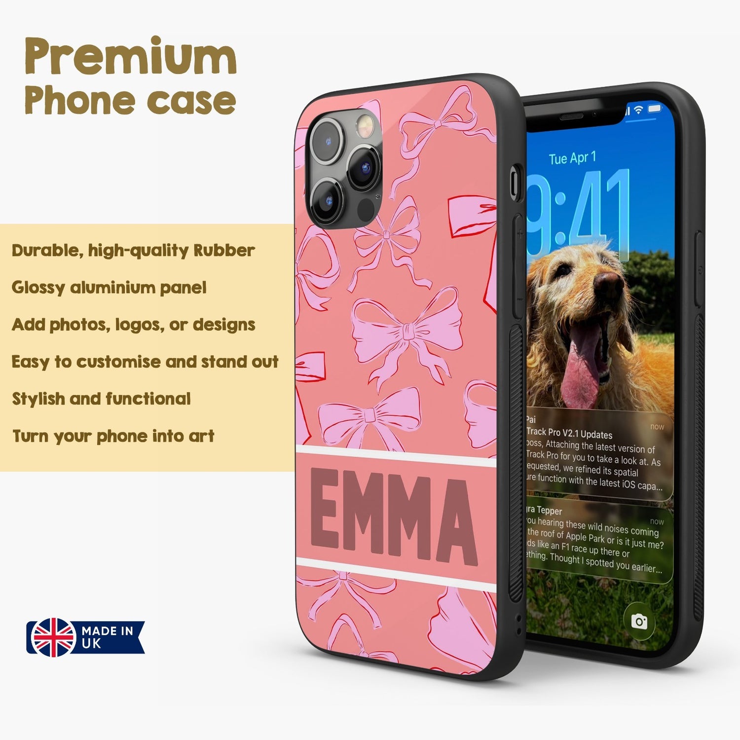 Pink Bows Name Cute Girl Personalised Custom - Printed iPhone Black Case Cover