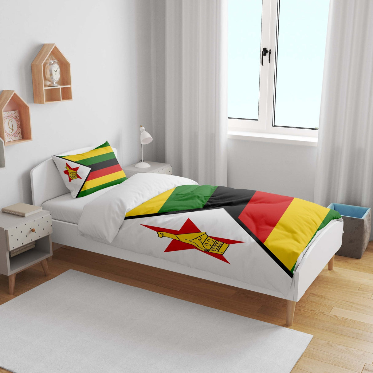 Zimbabwe Flag Design Cot Bed - Duvet Cover Toddler Pillowcase Cosy Gift Custom