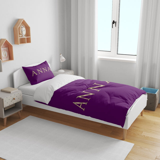 Personalised Name Vector Gold Font Kids Cot Bedding Duvet Cover + Pillowcase
