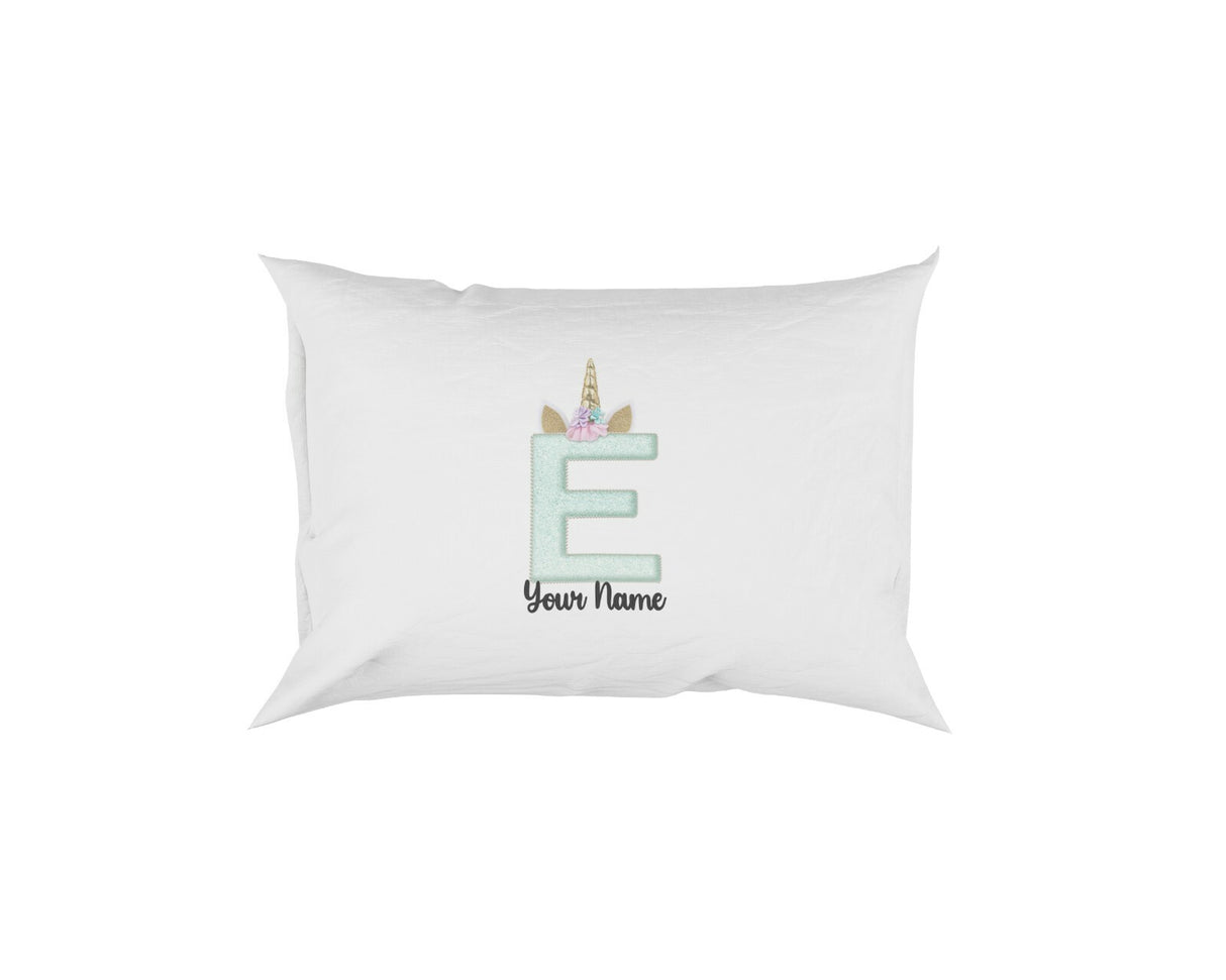 Personalised Unicorn Sparkly Kids Girls Monogram Alphabet Initial Letter Pillow