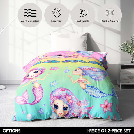 Personalised Name Mermaids + Jellyfish Single Bed Duvet Cover + Pillowcase Set