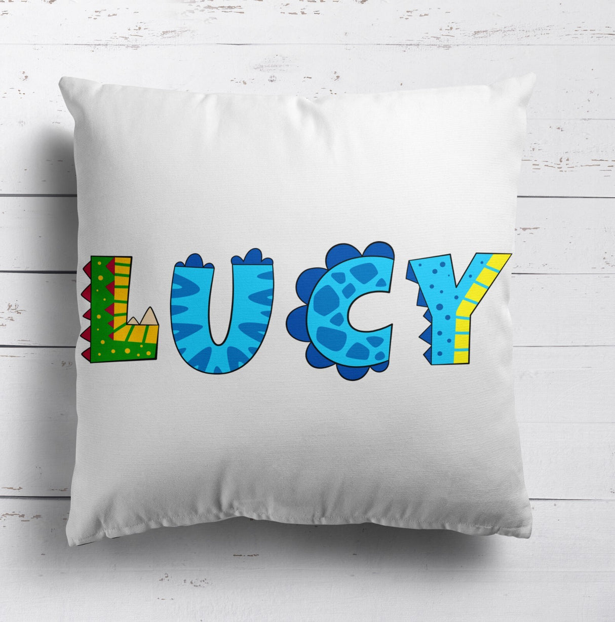 Personalised Name Dinosaur Alphabet Print Soft Square Filled Cushion Throw Decor