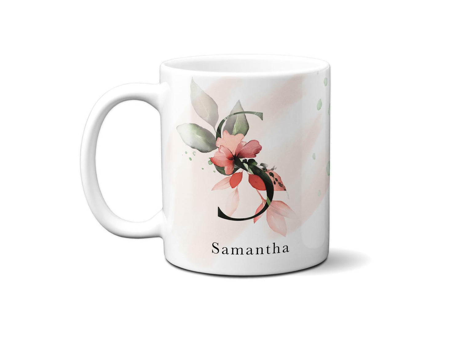 Gentle Touch Blush Pink Design Name Initial Letter Coffee Mug Gift 11oz Ceramic