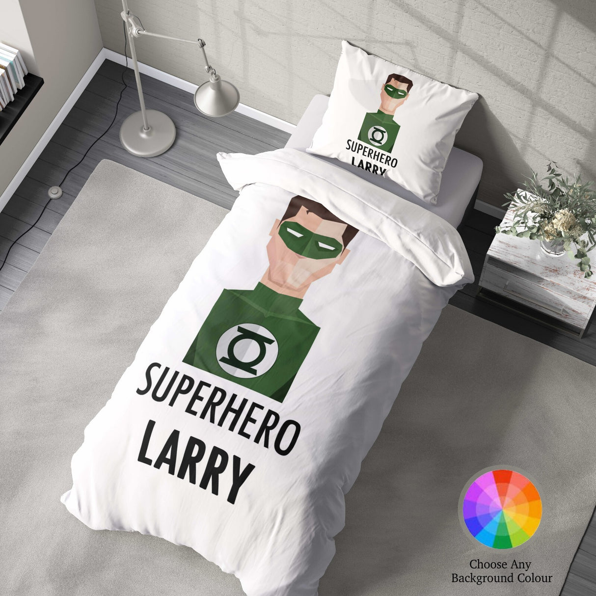 Superhero Personalised Name Custom Colour Single Bed Duvet Cover Pillowcase Set