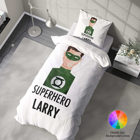 Superhero Personalised Name Custom Colour Single Bed Duvet Cover Pillowcase Set
