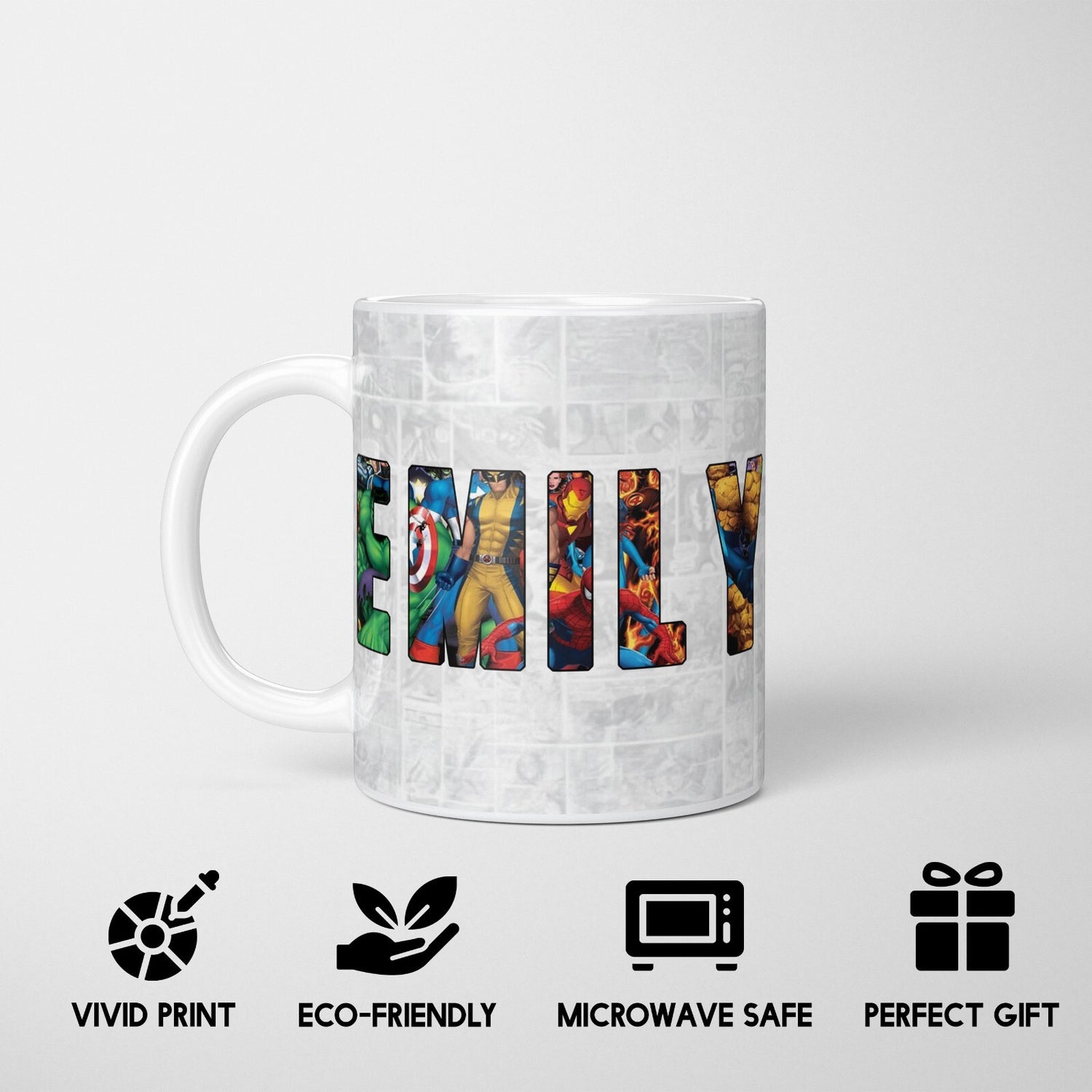 Personalised Superhero Name Mug & Coaster Set Gift for Kids – 11oz Ceramic Cup